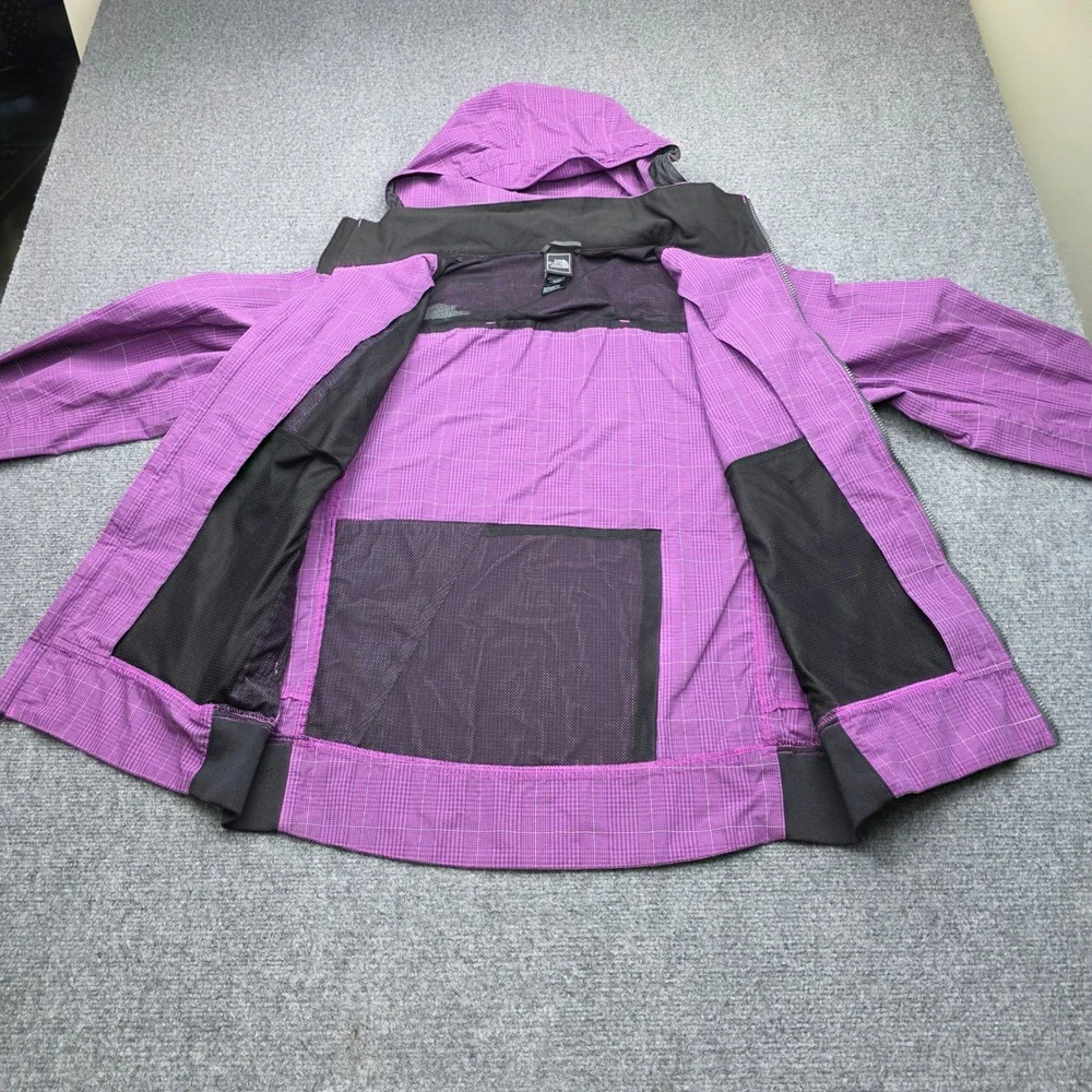 The North Face Mens Large L Purple Plaid Hooded Windbreaker Full Zip Jacket